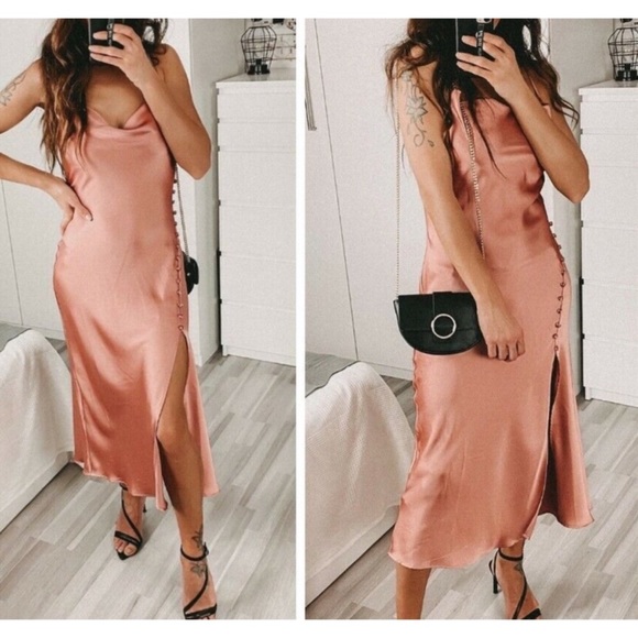 Zara Neutral Barbie Pink Lingerie Style Long Dress Medium BNWT - Picture 11 of 16